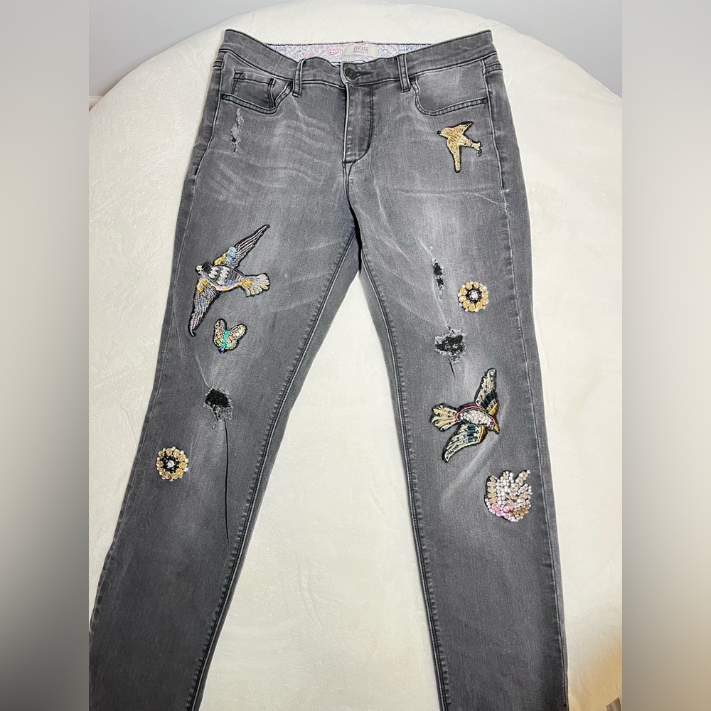 Vintage America Gray Skinny Jeans with jeweled accents